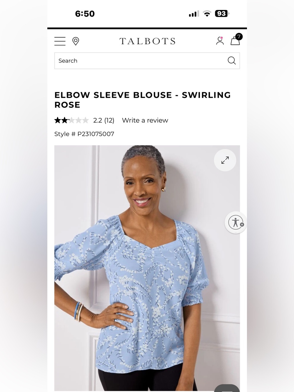 Talbots Light Blue Floral Elbow-Sleeve Blouse